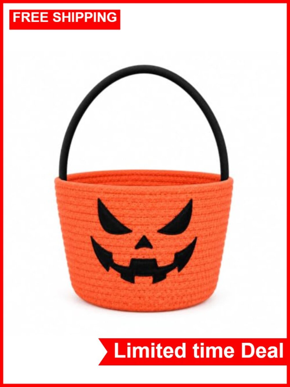 Halloween Trick or Treat Bucket Basket Cotton Rope Storage